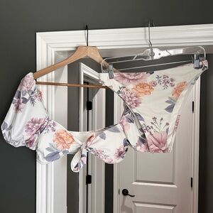 Cupshe Floral Bikini Set - White and Pink